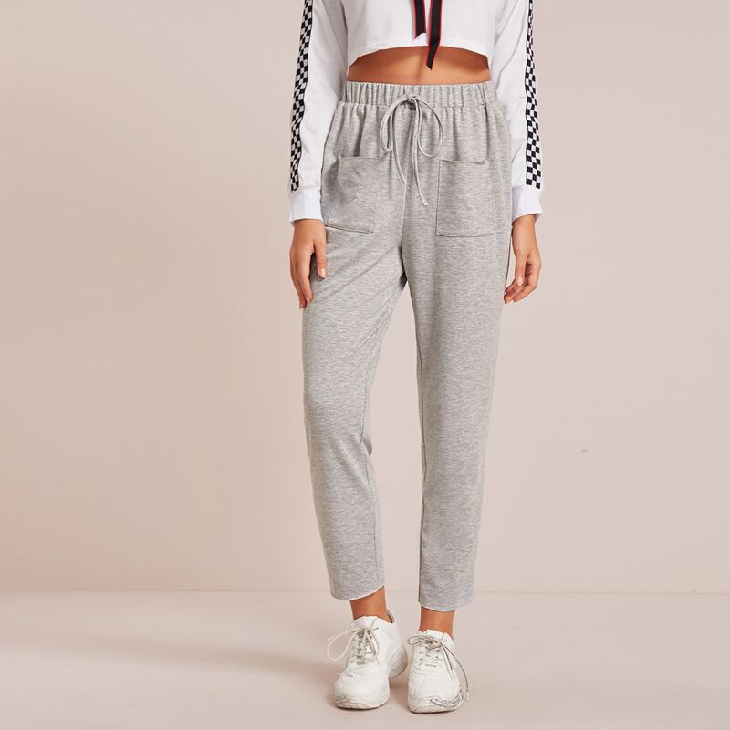

Tie Waist Pocket Front Heather Grey Pants