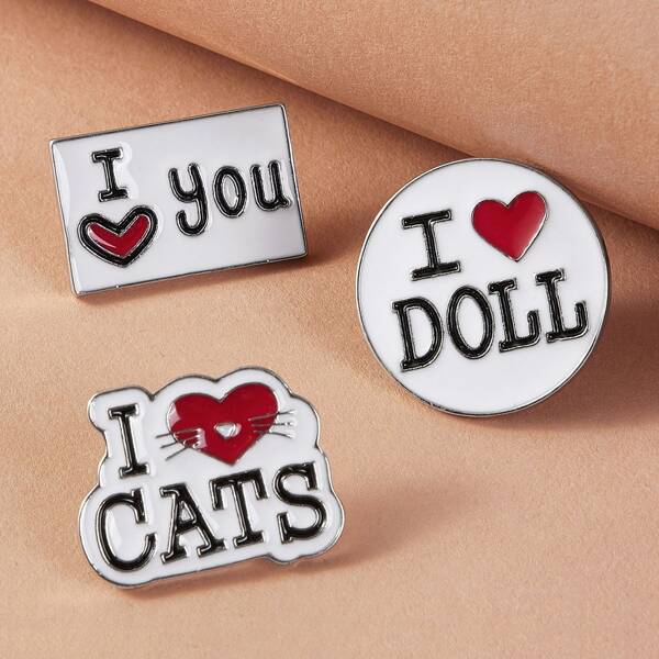 

3pcs Slogan Engraved Brooch, Multicolor