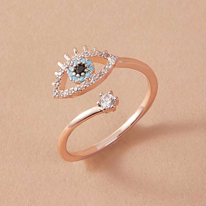 

1pc Rhinestone Engraved Eye Decor Ring, Gold