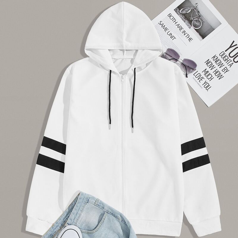 

Guys Varsity Striped Drawstring Hooded Jacket, White