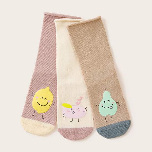 

3pairs Baby Cartoon Graphic Socks, Multicolor