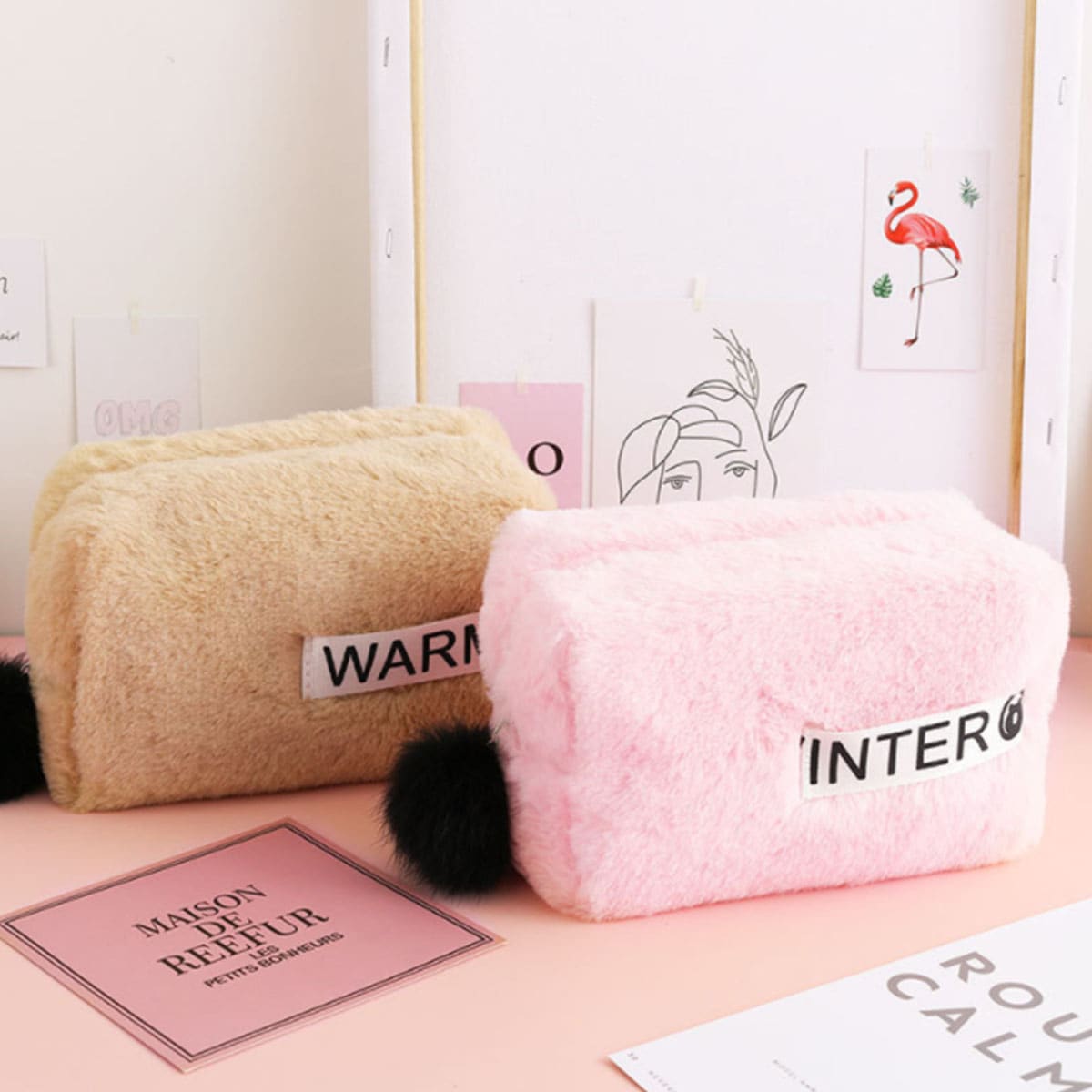 

1pc Random Cute Plush Cosmetic Storage Bag, Multicolor