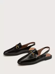 2025 Autumn Women Metal Detail Square Toe Slingback Flat Loafers - Black - View 5