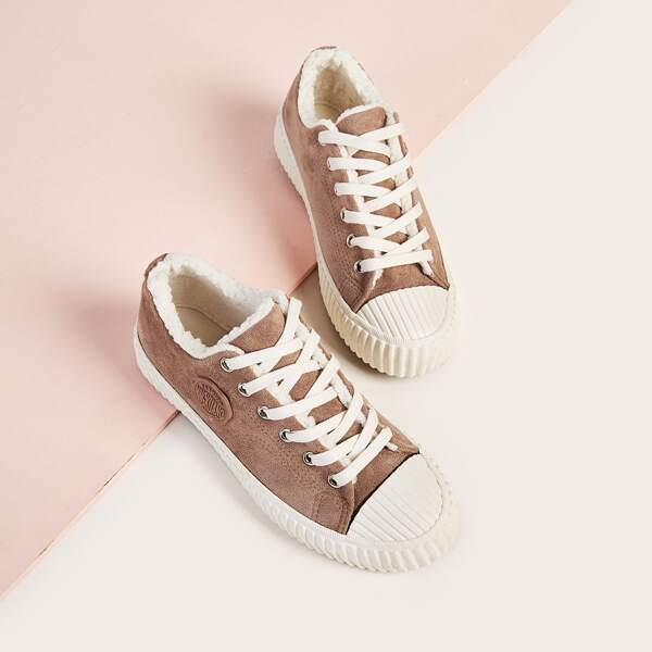 

Letter Graphic Faux Fur Lined Sneakers, Brown