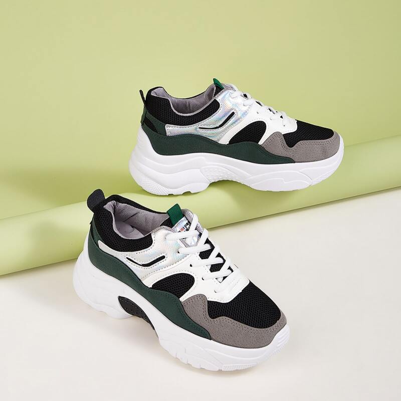 

Colorblock Lace-up Chunky Sneakers, Multicolor