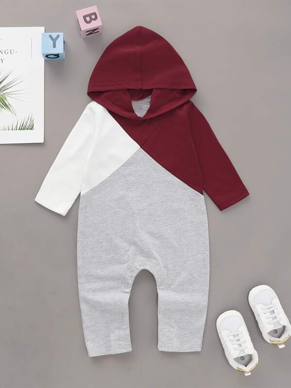 

Baby Girl Contrast Panel Hooded Jumpsuit, Multicolor