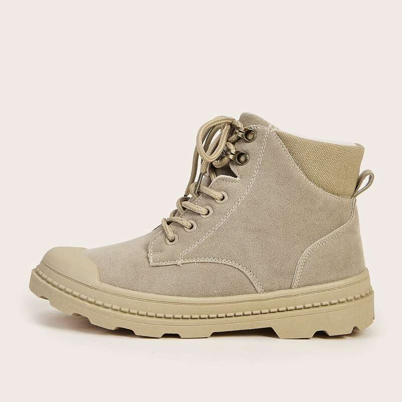 

Lace-up Front Canvas Hiking Boots, Khaki