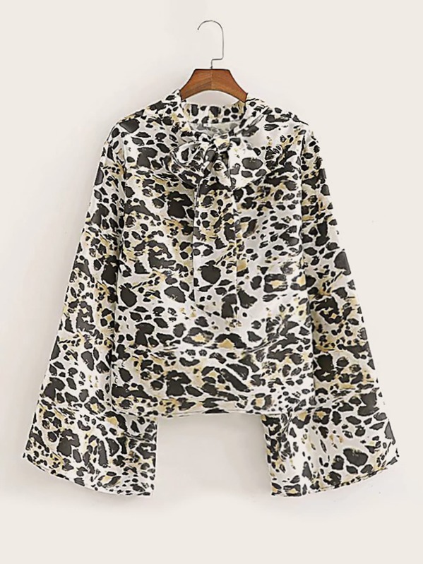 

Leopard Print Tie Neck Blouse, Multicolor