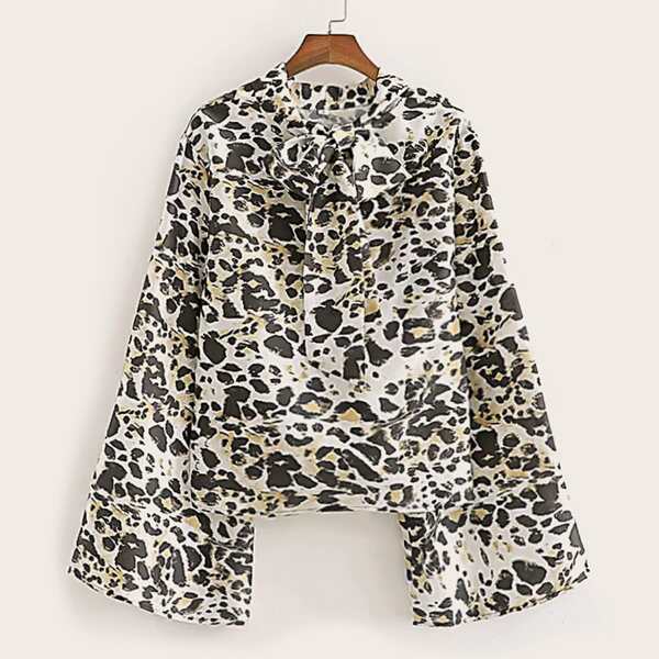 

Leopard Print Tie Neck Blouse, Multicolor