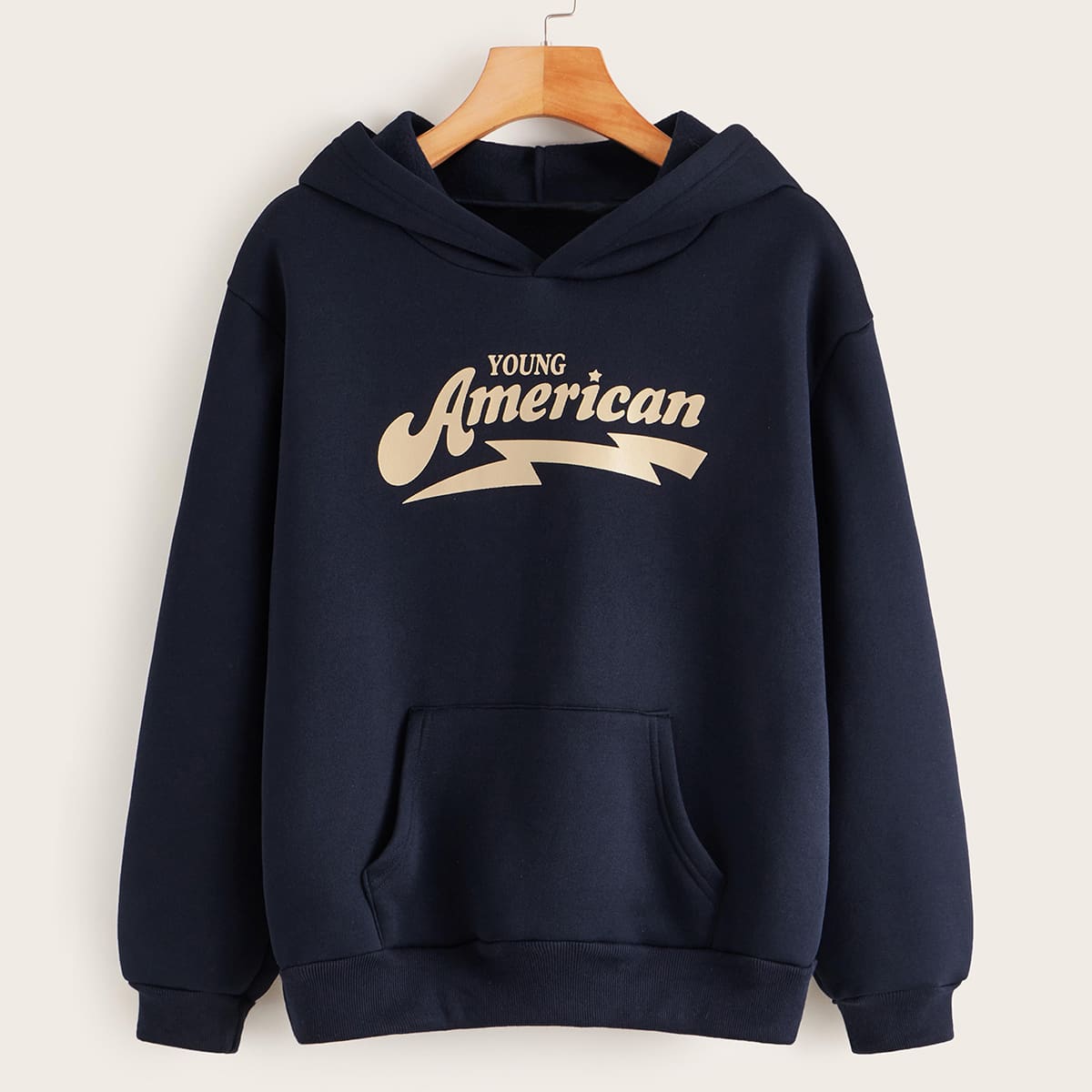 

Letter Graphic Kangaroo Pocket Hoodie, Navy