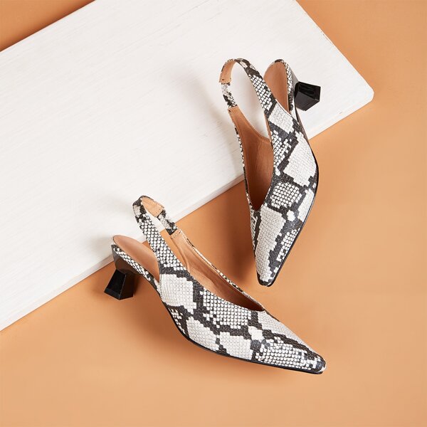 

Point Toe Snakeskin Slingback Heels, Multicolor