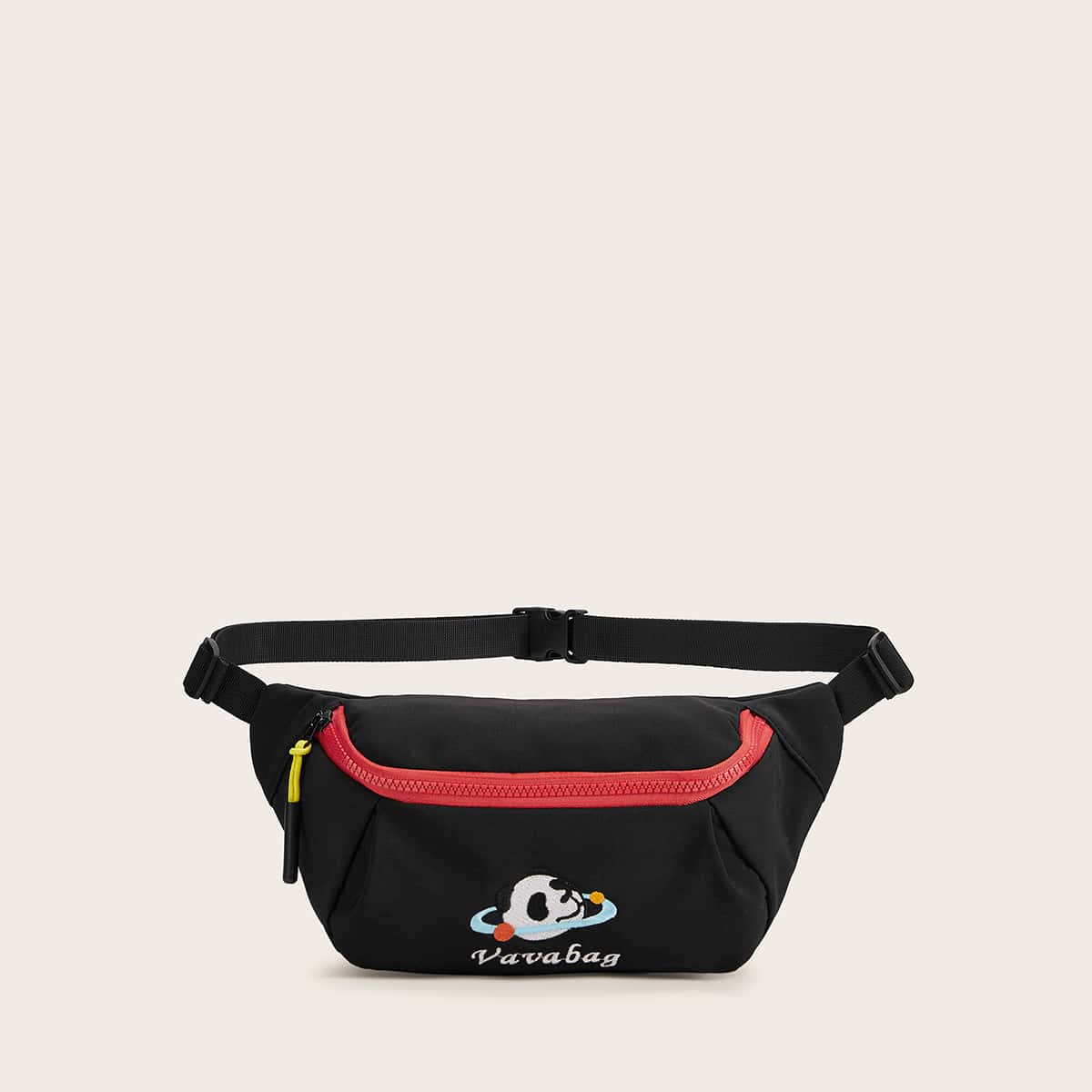 

Panda Embroidered Fanny Pack, Black