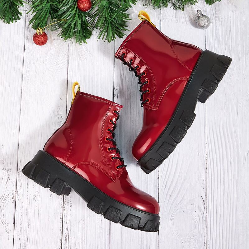 

Lace-up Front Chunky Combat Boots, Red