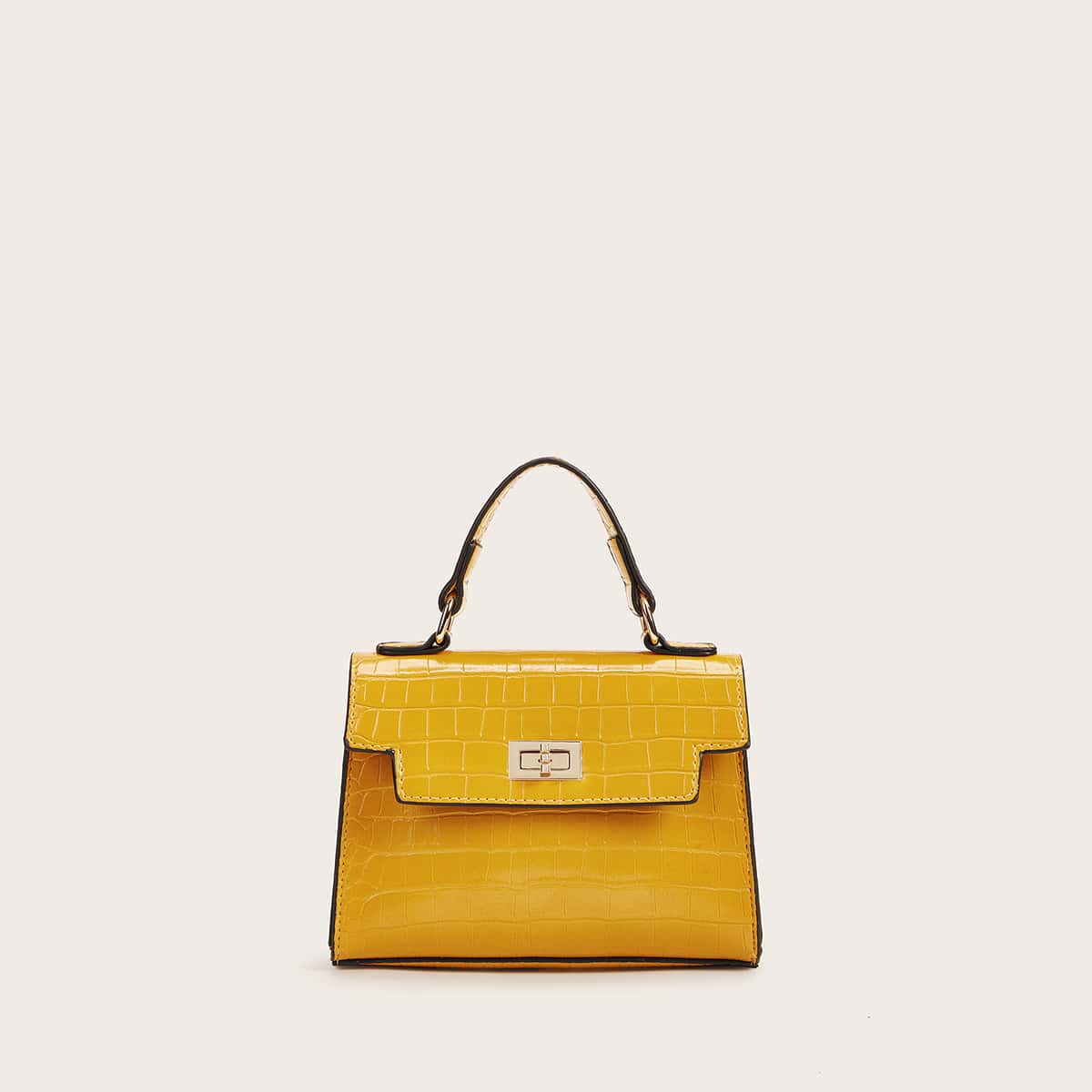 

Twist Lock Croc Embossed Satchel Bag, Yellow