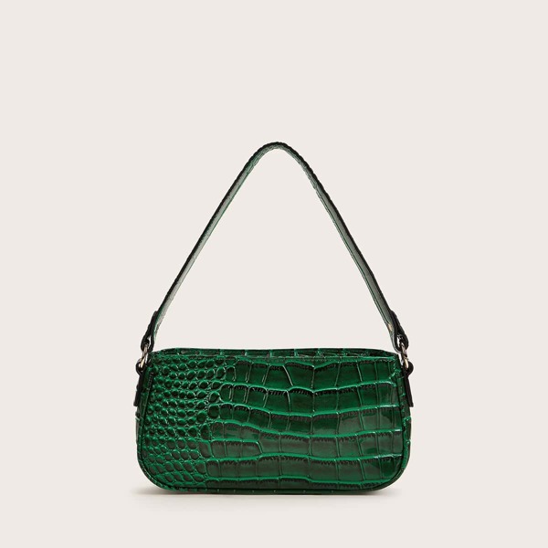 

Croc Embossed Baguette Bag, Dark green