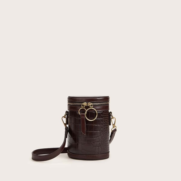 

Croc Embossed Bucket Bag, Brown