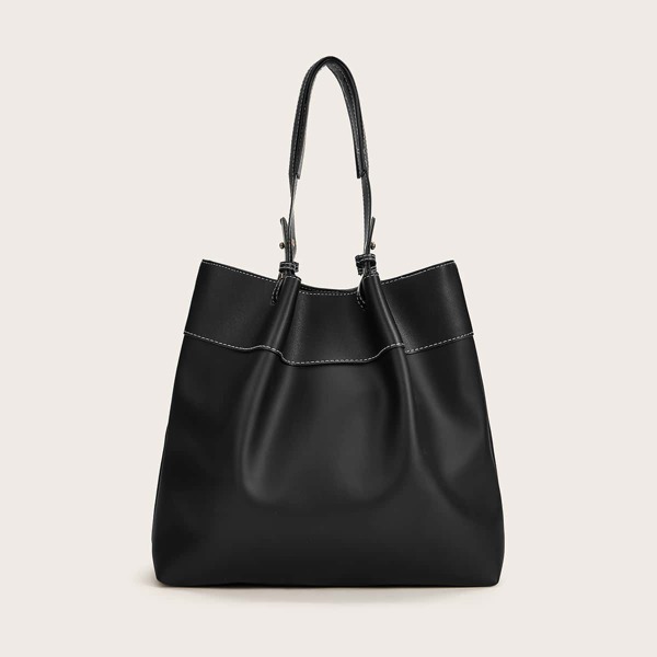 

Stitch Detail Leather Look Tote Bag, Black
