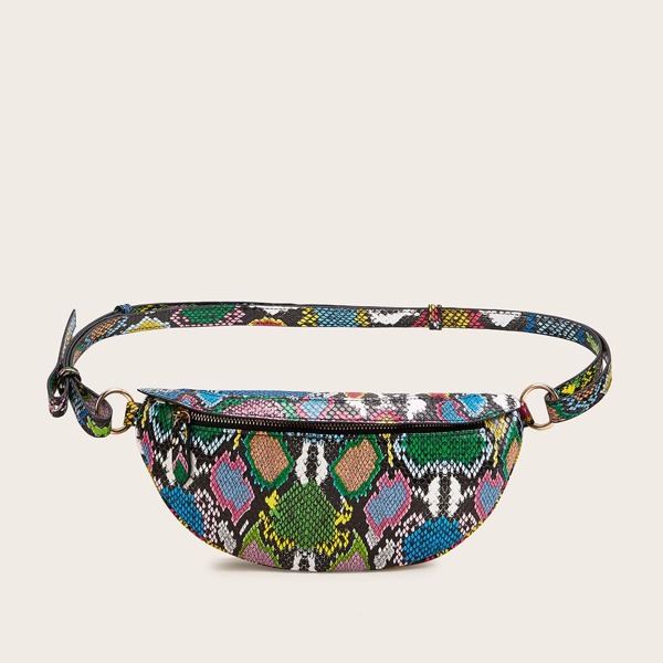 

Zip Front Snakeskin Fanny Pack, Multicolor
