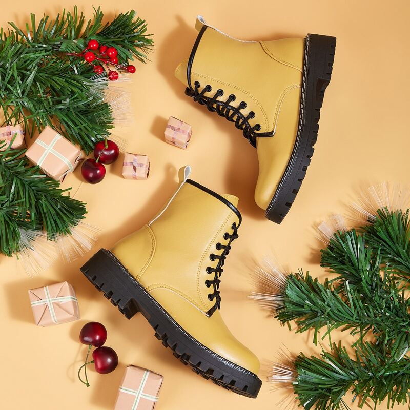 

Lace-up Front Combat Boots, Yellow