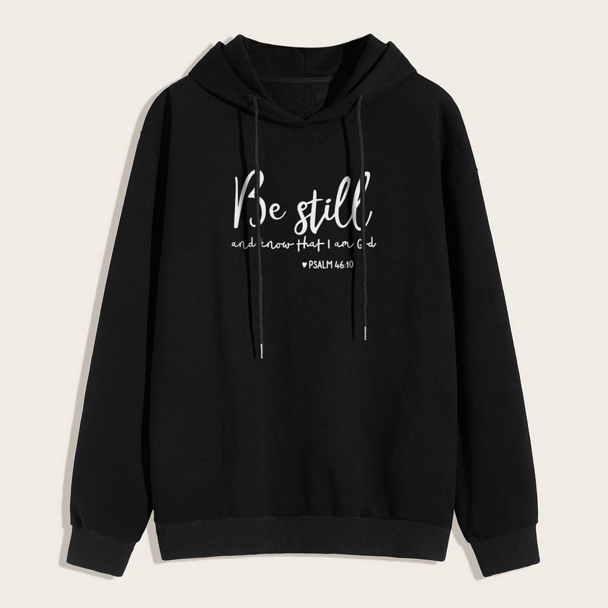 

Guys Slogan Graphic Drawstring Hoodie, Black