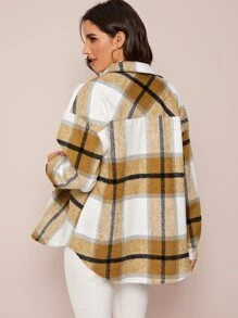 SHEIN Essnce Sobrecamisa con bolsillo con solapa de cuadros - Multicolor - Ver 2