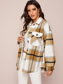 SHEIN Essnce Sobrecamisa con bolsillo con solapa de cuadros - Multicolor - Ver 3