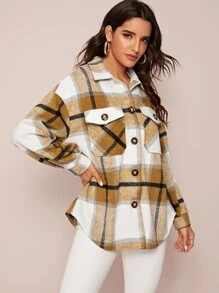 SHEIN Essnce Sobrecamisa con bolsillo con solapa de cuadros - Multicolor - Ver 4