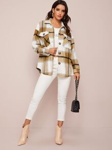 SHEIN Essnce Sobrecamisa con bolsillo con solapa de cuadros - Multicolor - Ver 5