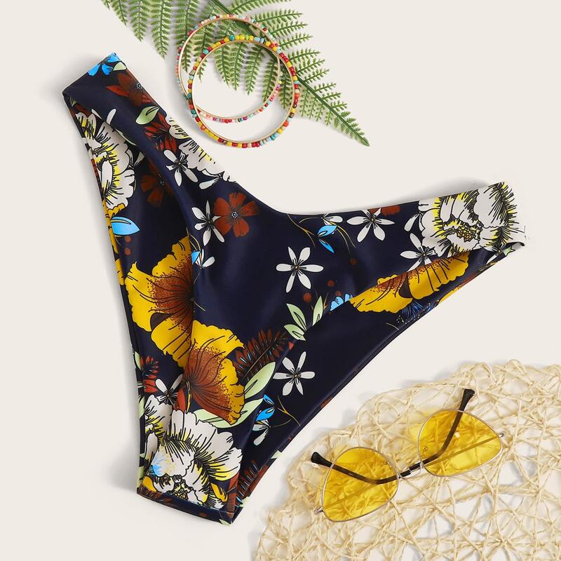 

Floral Random Print High Cut Bikini Panty, Multicolor
