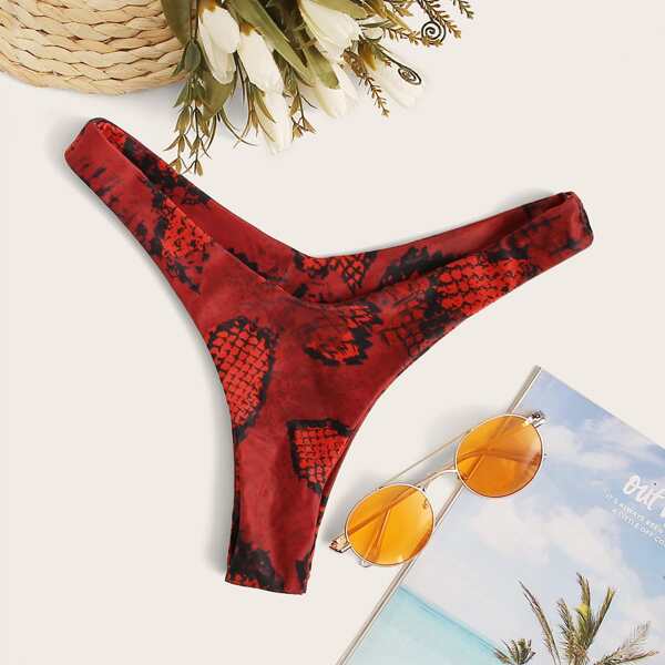 

Snakeskin High Cut Bikini Panty, Burgundy