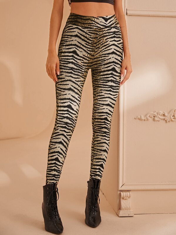

Wide Band Waist Tiger Pattern Leggings, Multicolor, Andy