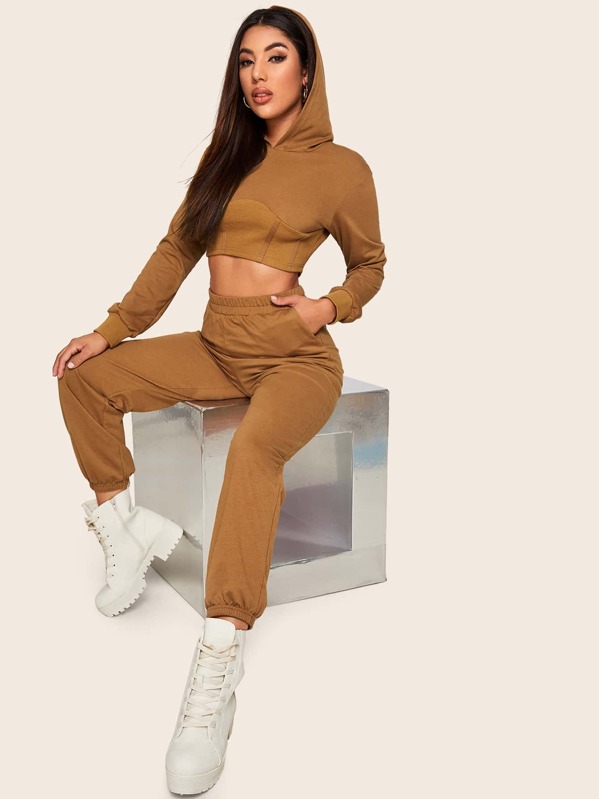 

Solid Crop Hoodie, Camel, Lucia