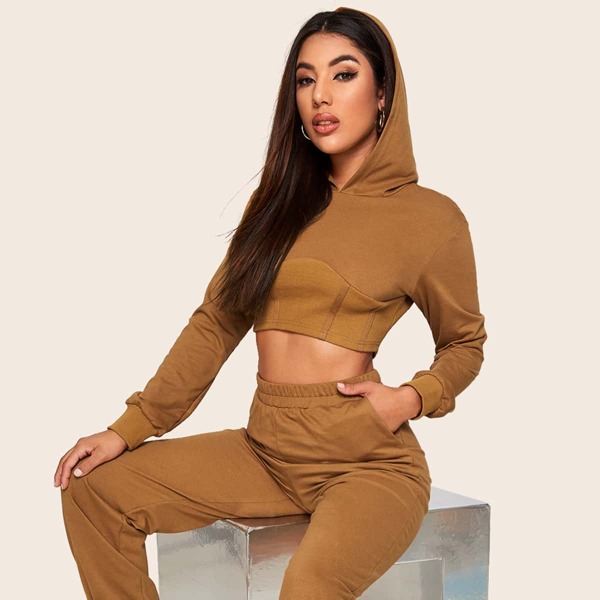 

Solid Crop Hoodie, Camel