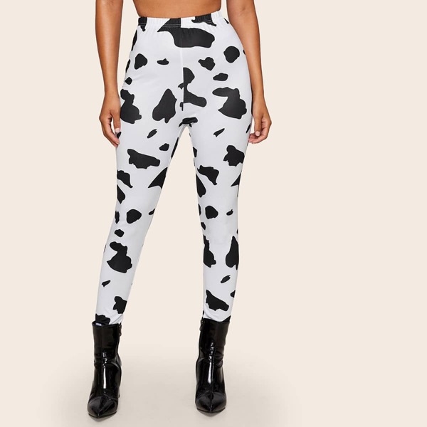 

Cow Print High Waist Leggings, Black and white