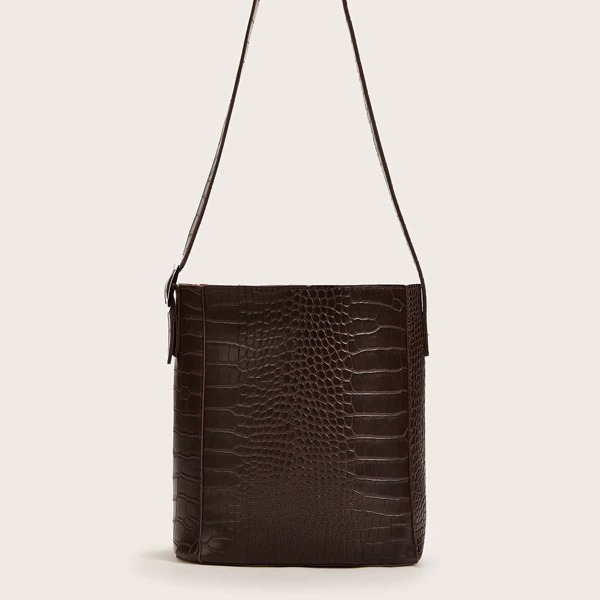 

Croc Embossed Crossbody Bag With Inner Pouch, Brown