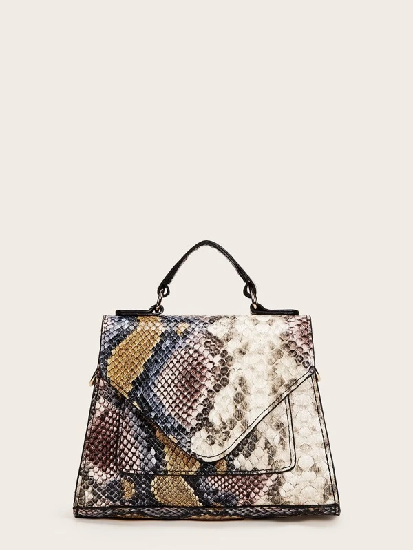 Bolsa cartera con solapa con estampado de piel de serpiente Bolsa cartera con solapa con estampado de piel de serpiente