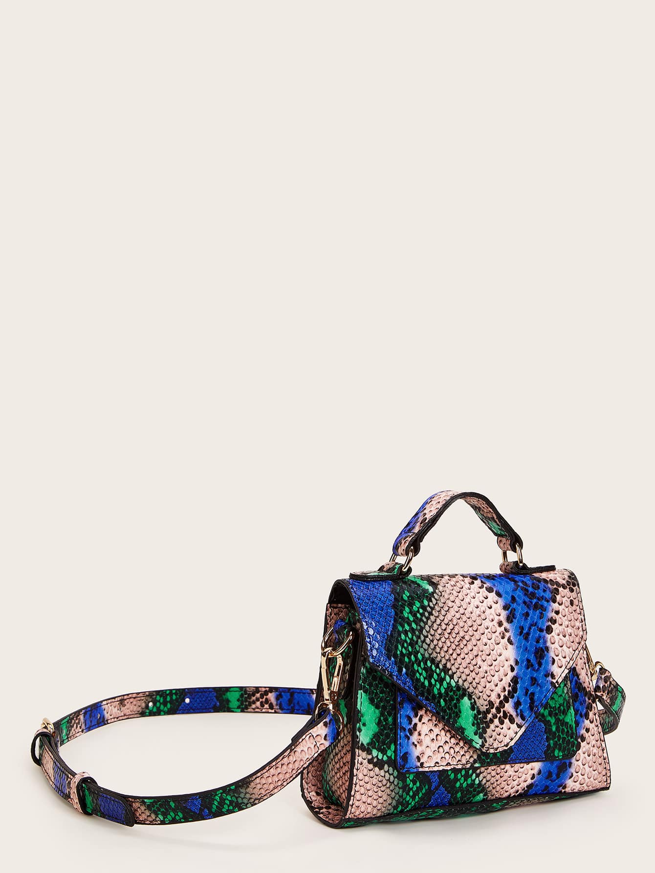 snakeskin print flap satchel bag | shein eur