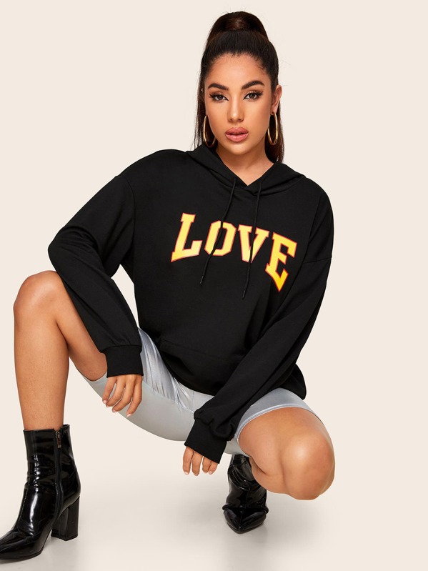 

Letter Graphic Drawstring Hoodie, Black, Lucia
