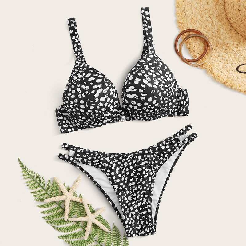 

Dalmation Print Underwire Bikini Set, Black and white