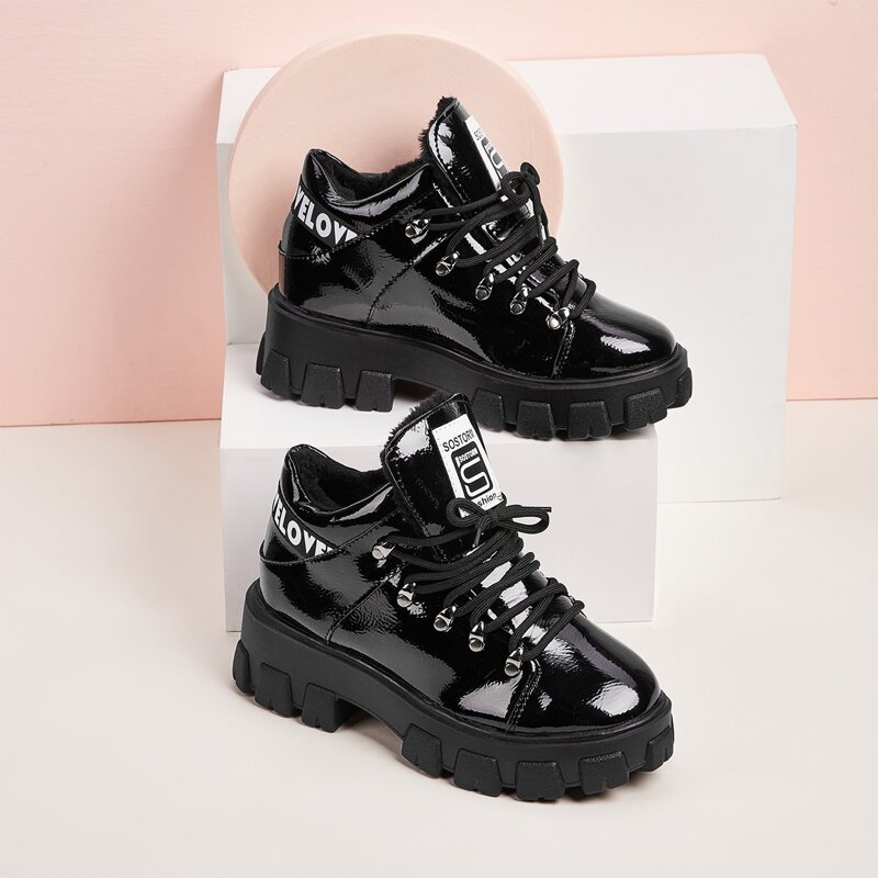 

Letter Graphic Lace-up Front Chunky Trainers, Black