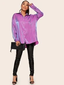 Camisa de color metálico de hombros caídos con botón Camisa de color metálico de hombros caídos con botón