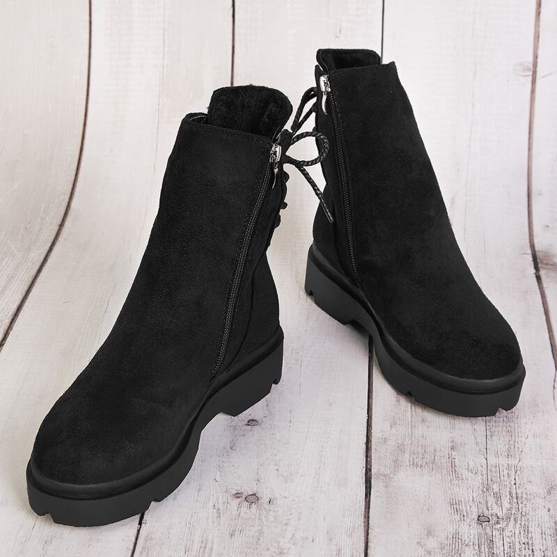 

Solid Lace-up Back Boots, Black