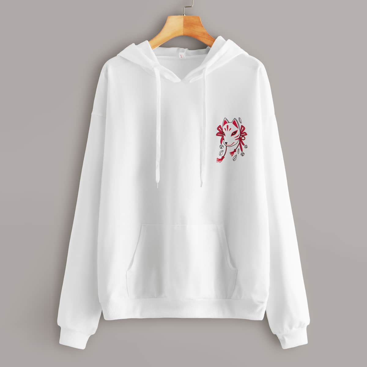 

Cartoon Graphic Kangaroo Pocket Hoodie, White