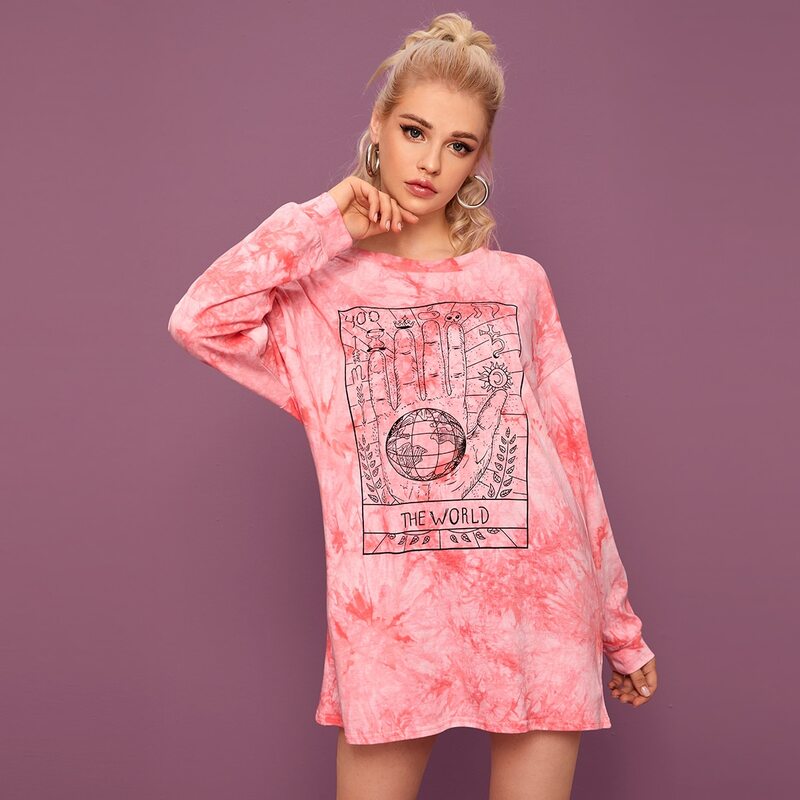 

Tie Dye Letter Graphic Oversized Tee, Pink
