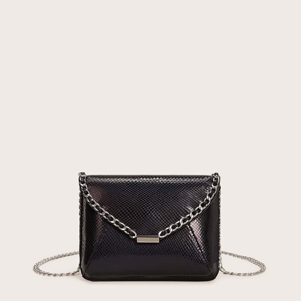 

Chain Decor Flap Crossbody Bag, Black