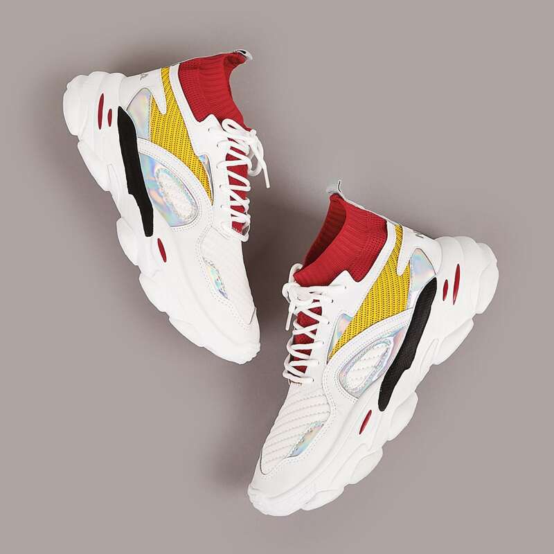 

Guys Iridescent Lace-up Chunky Trainers, Multicolor