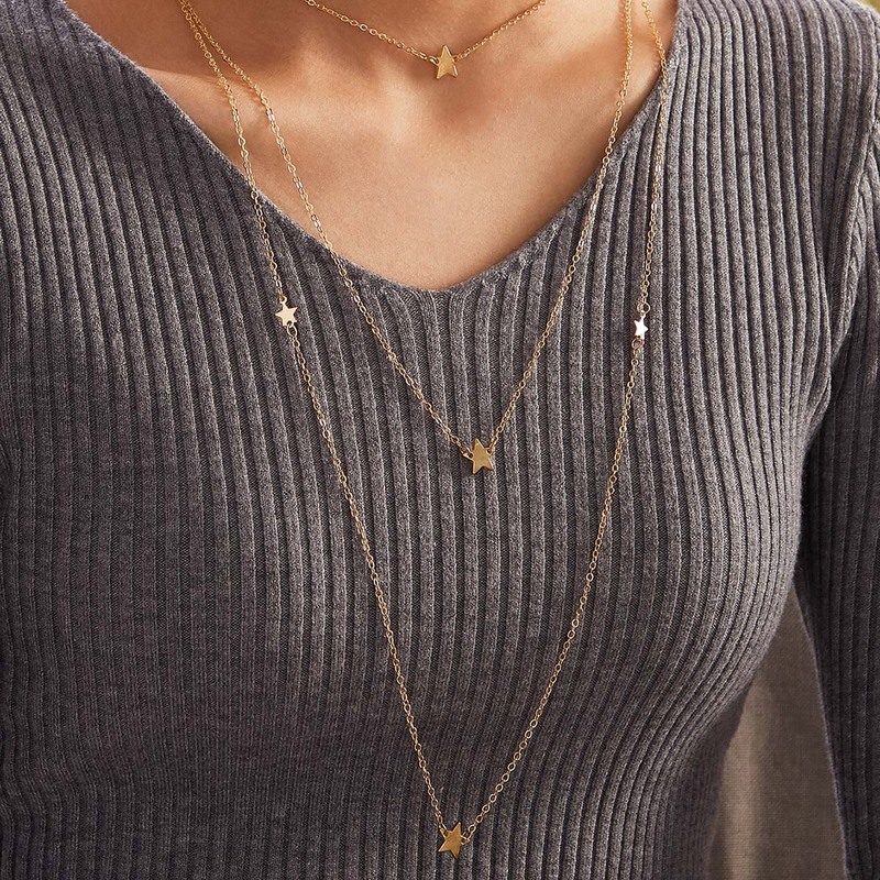 

1pc Star Charm Layered Necklace, Gold