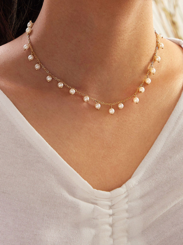 

1pc Pearl Charm Necklace, White