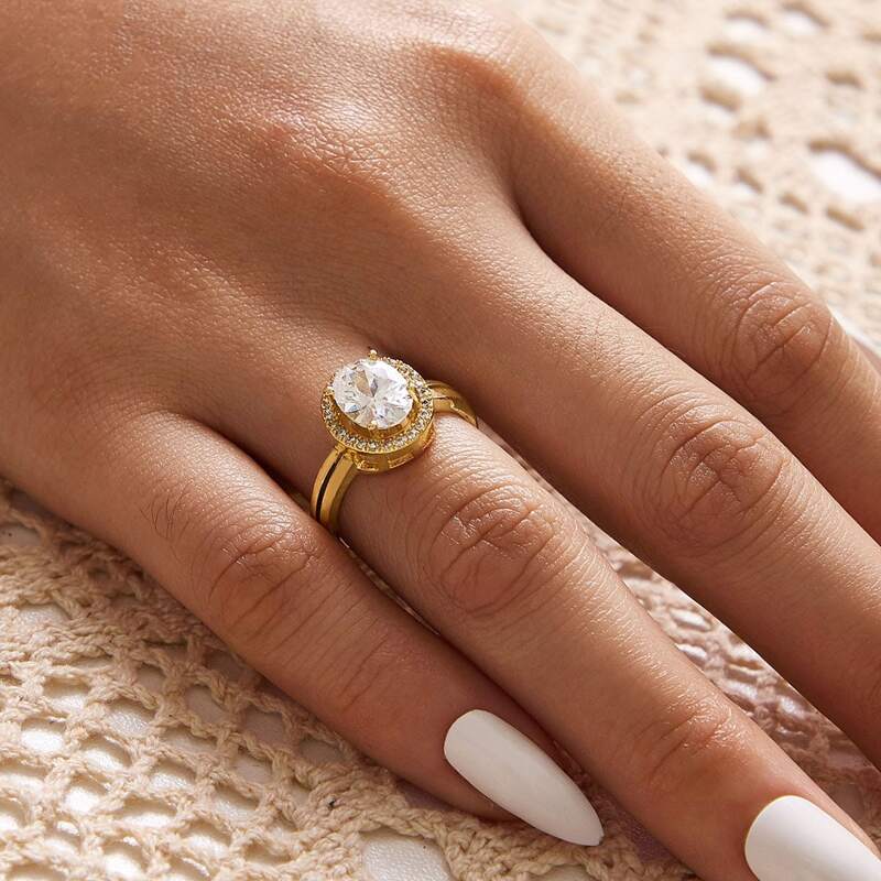 

1pc Rhinestone Engraved Ring, Gold