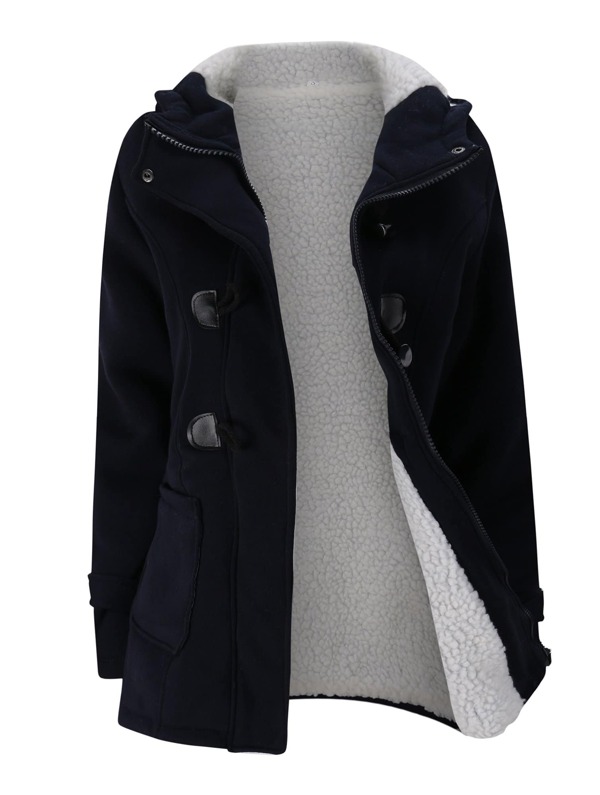 

Plus Lined Shearling Hooded Duffle Coat, Navy